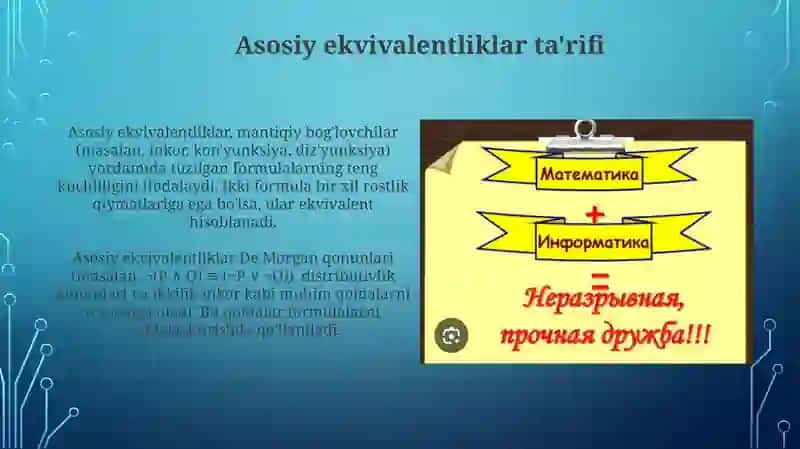 Asosiy teng kuchliliklar. Teng kuchli formulalarga doir teoremalar 4