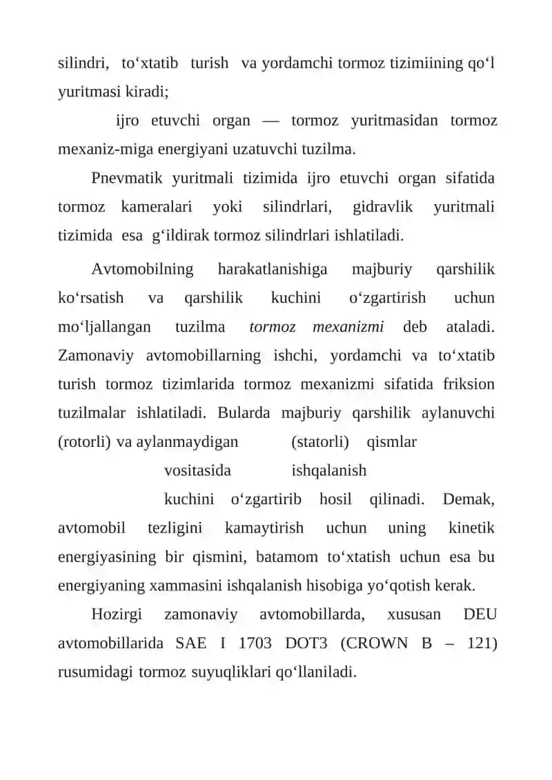 ZAMONAVIY AVTOMOBILLARNING ISHCHI TORMOZ TIZMI 4
