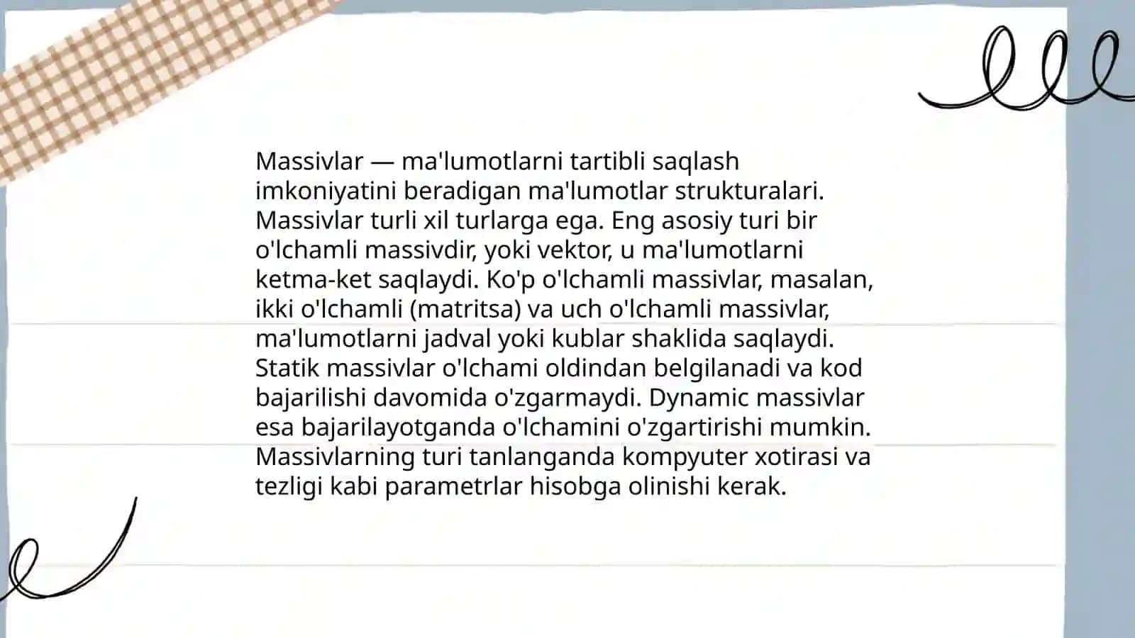 Massivlar va satriy kattaliklar bilan ishlash 4