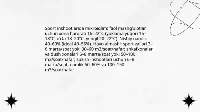 Sport inshootlarini loyihalash va qurish uchun gigienik talablar 4