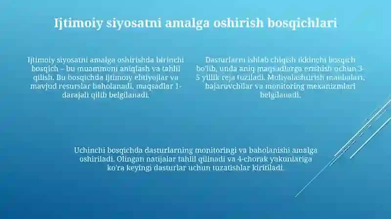Ishtimoiy siyosat konsepsiyasi asosiy bosqichlar uni amalga oshirish 4