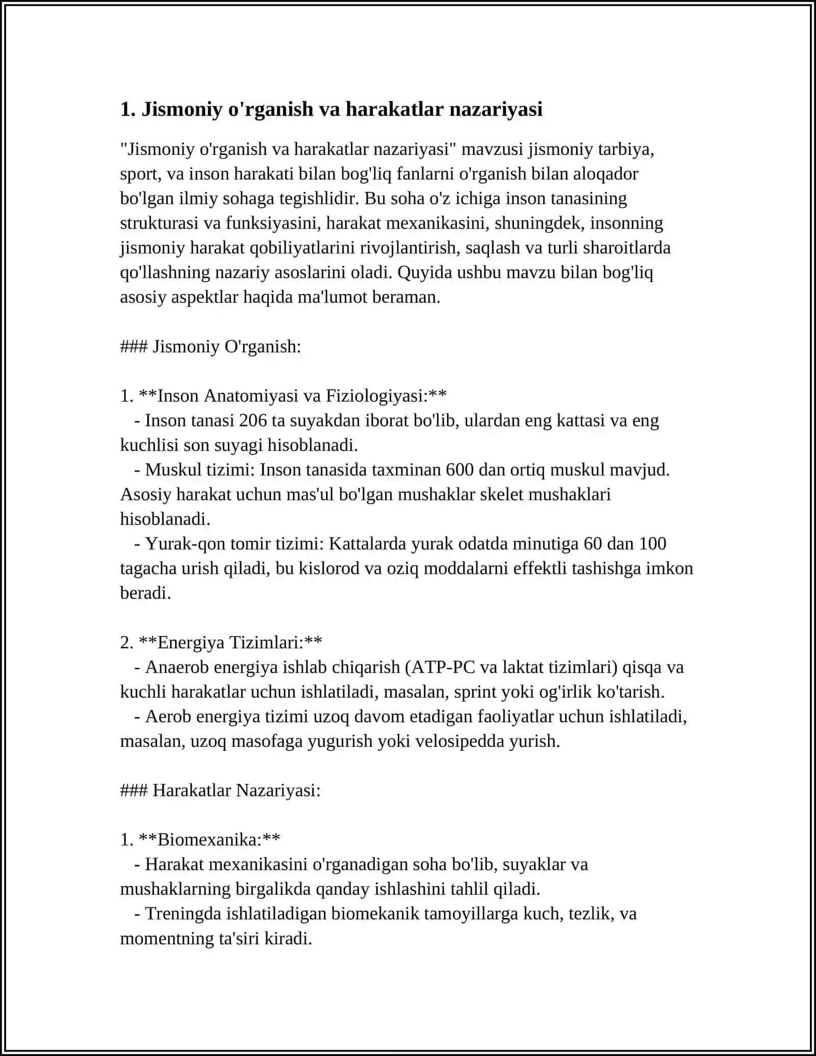 Jismoniy o'rganish va harakatlar nazariyasi 4