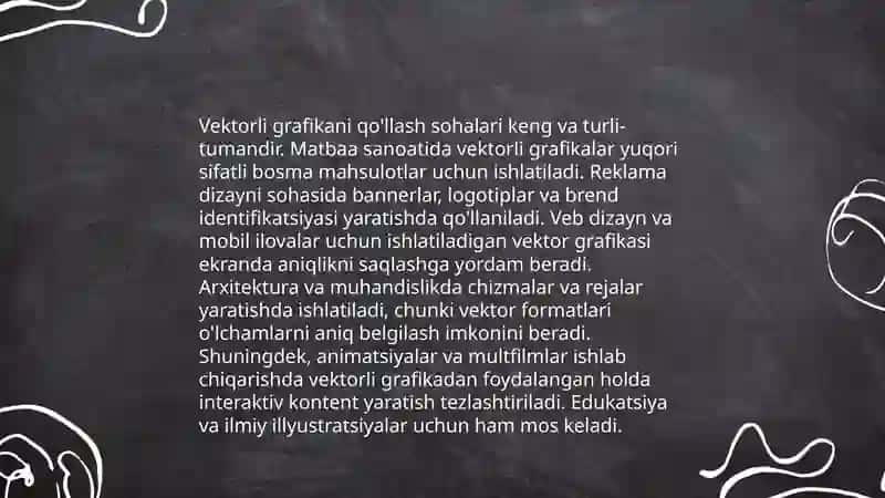 Kompyuter grafikasi turlari: vektorli,rastrli,fraktal,CD-grafika. 4
