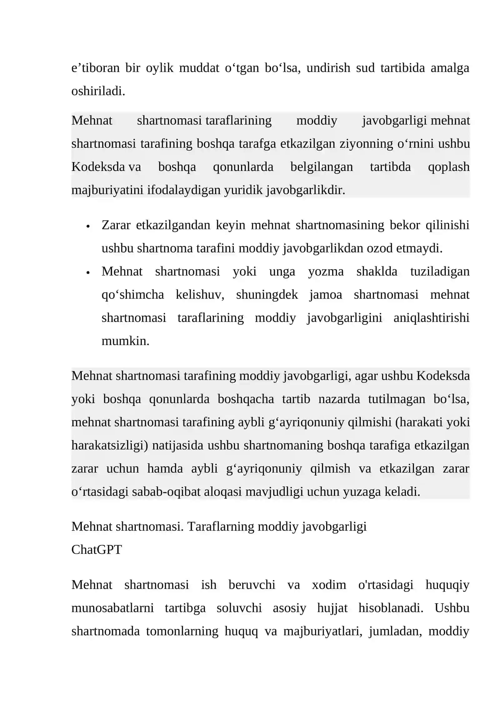 Mehnat shartnomasi taraflarining moddiy javobgarligi 4