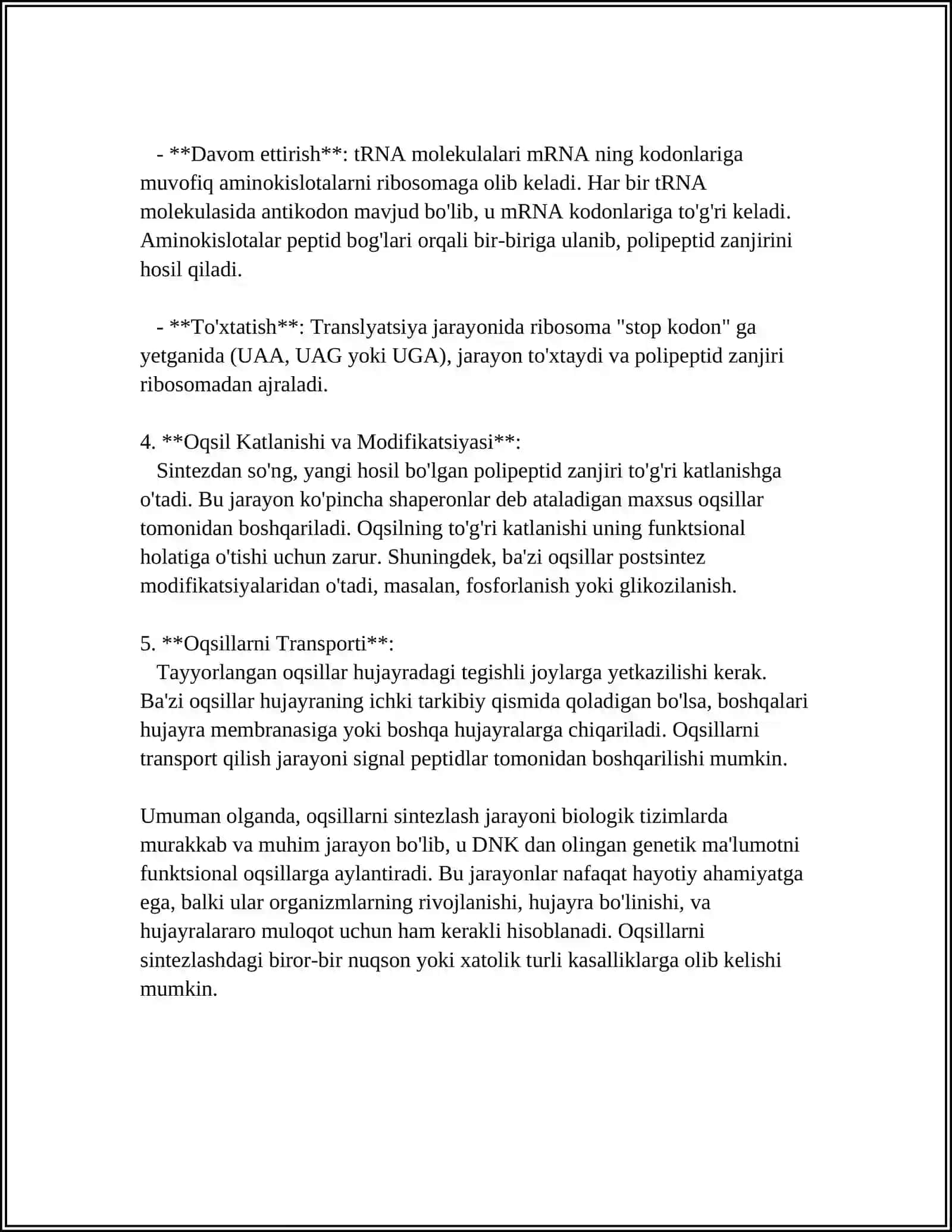 MUSTAQIL ISH Mavzu: OQSILLARNING BIOSINTEZI 4