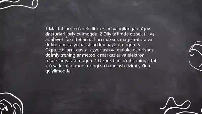 Respublikamizda O'zbek tilini davlat tili sifatidagi nufuzini oshirish bo'yicha qilinayotgan ishlar 4