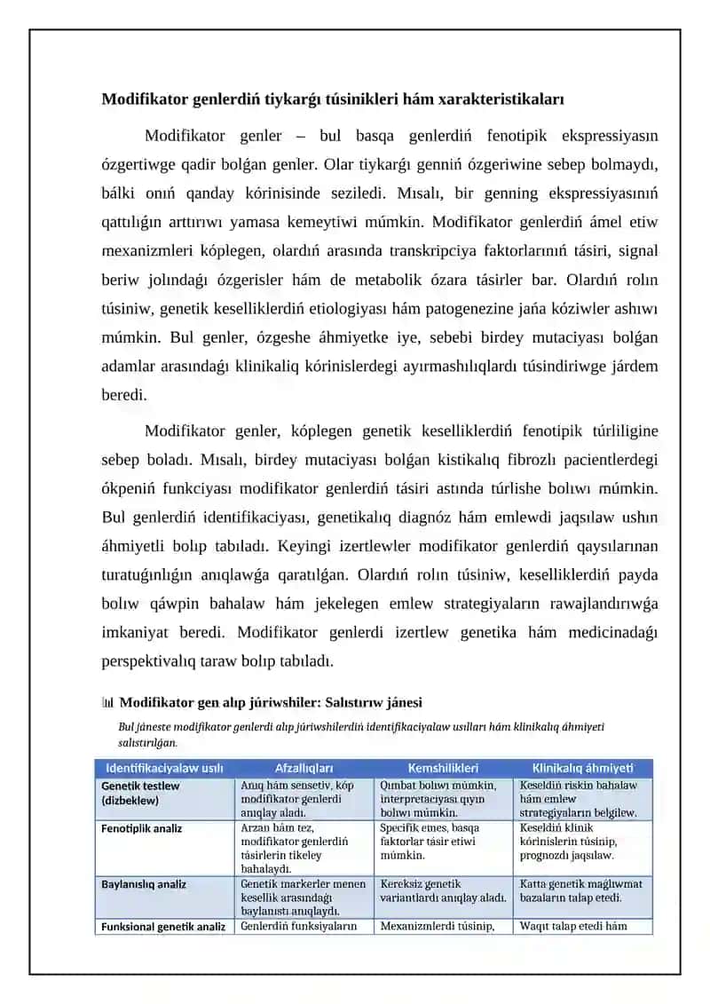 Modifikator gen alıp júriwshileri: identifikaciyalaw hám klinikalıq áhmiyet 4