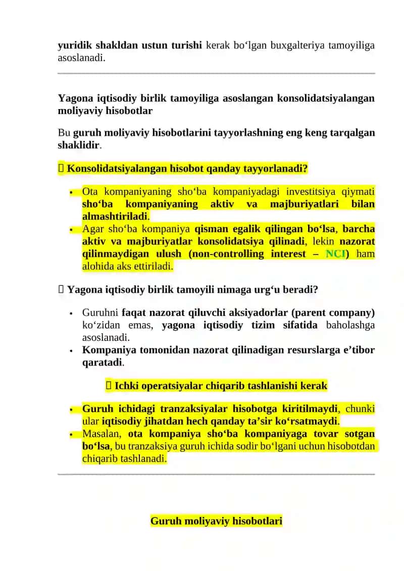 Guruhlar va konsolidatsiyalashgan moliyaviy hisobotlar tushunchalari va tamoyillari 4