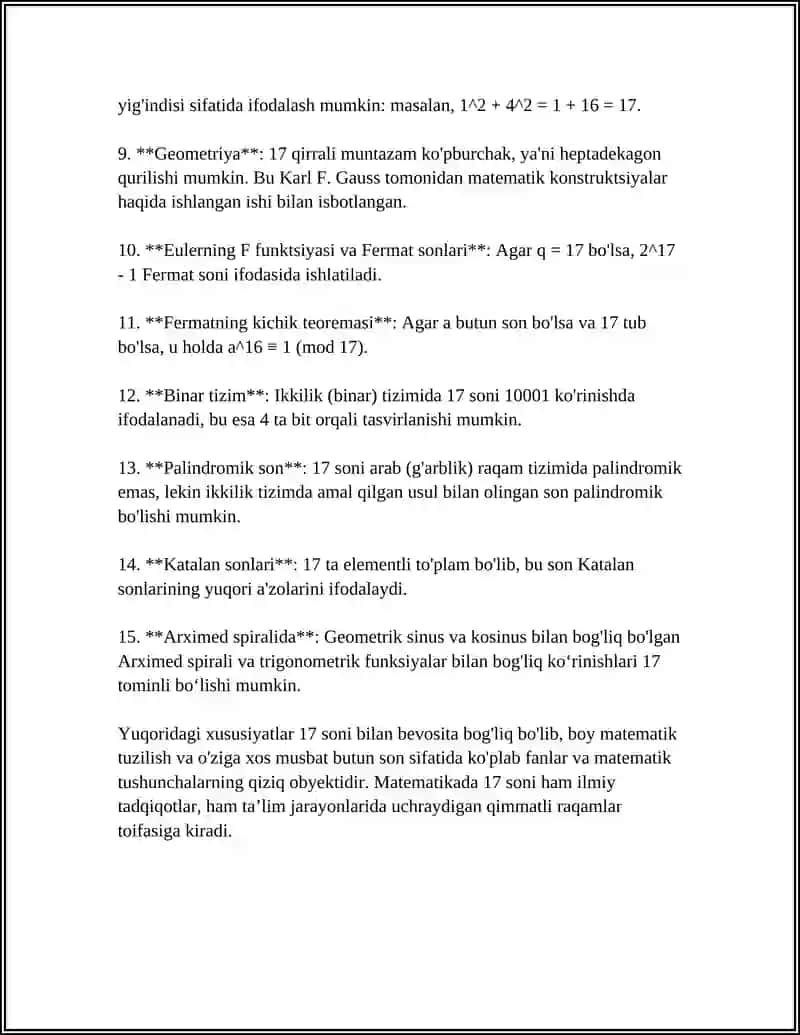 17 ning matematik xossalari 4