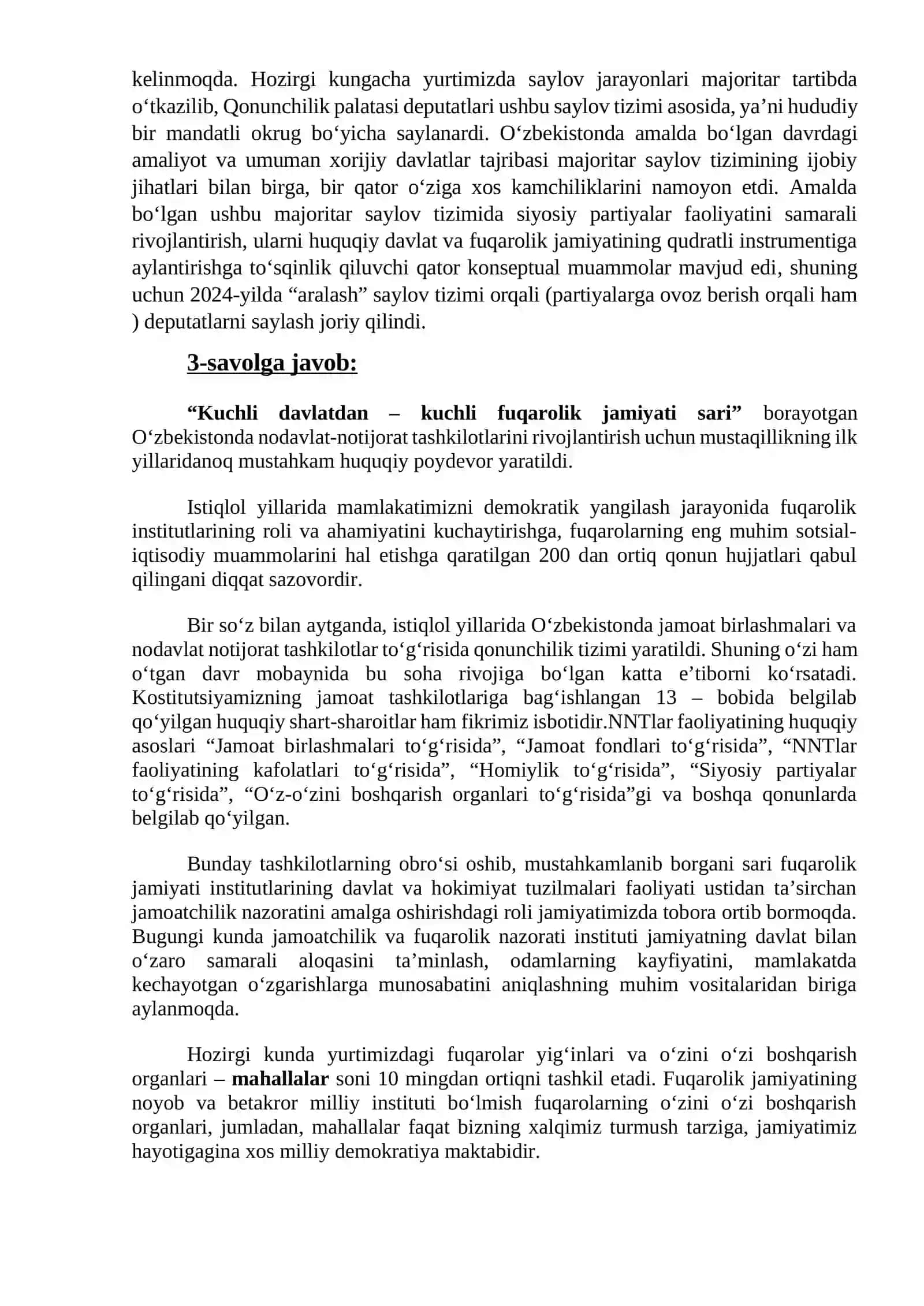 O‘zbekistonda demokratik,fuqarolik jamiyati asoslarining shakllanishi, amalga oshirilgan siyosiy islohotlar 4