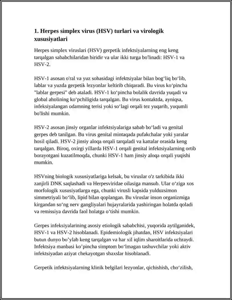 GERPETIK INFEKSIYALAR. ETIOLOGIYA, EPIDEMIOLOGIYA, KLINIKASI, DIAGNOSTIKA, DAVOLASH. 4