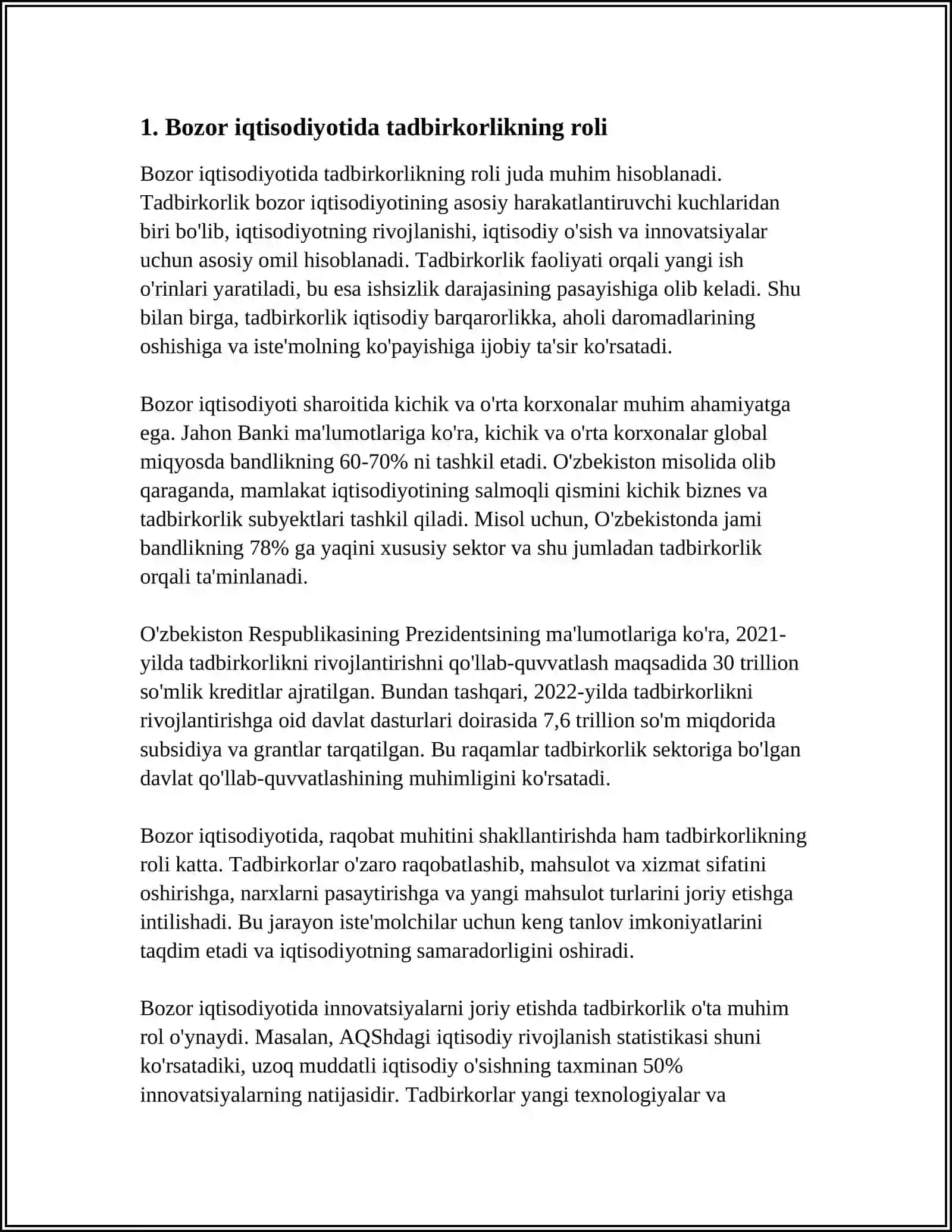 TADBIRKORLIKNING BOZOR IQTISODIYOTIDAGI OʻRNI VA AHAMIYATI 4