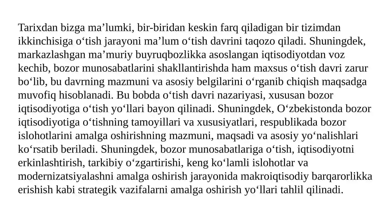 Bozor iqtisodiyotiga o‘tish davri va uning O‘zbekistondagi xususiyatlari 4