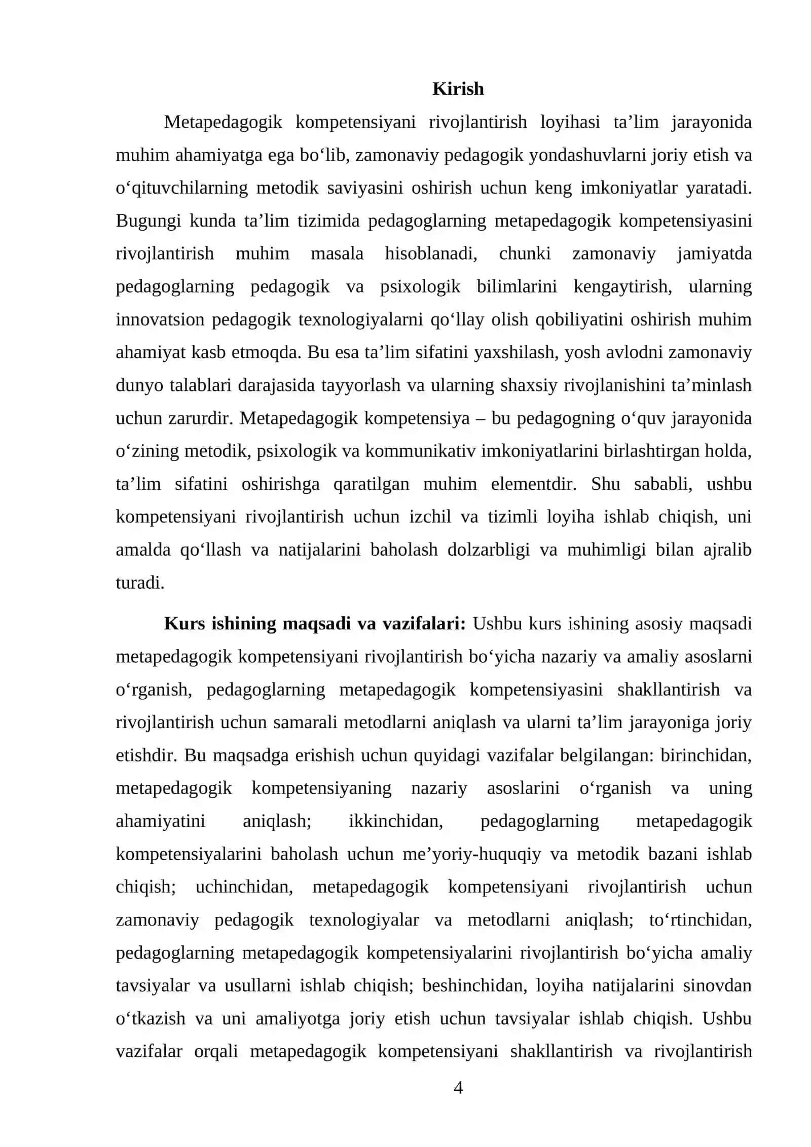 METAPEDAGOGIK KOMPETENSIYANI RIVOJLANTIRISH LOYIHASI 4