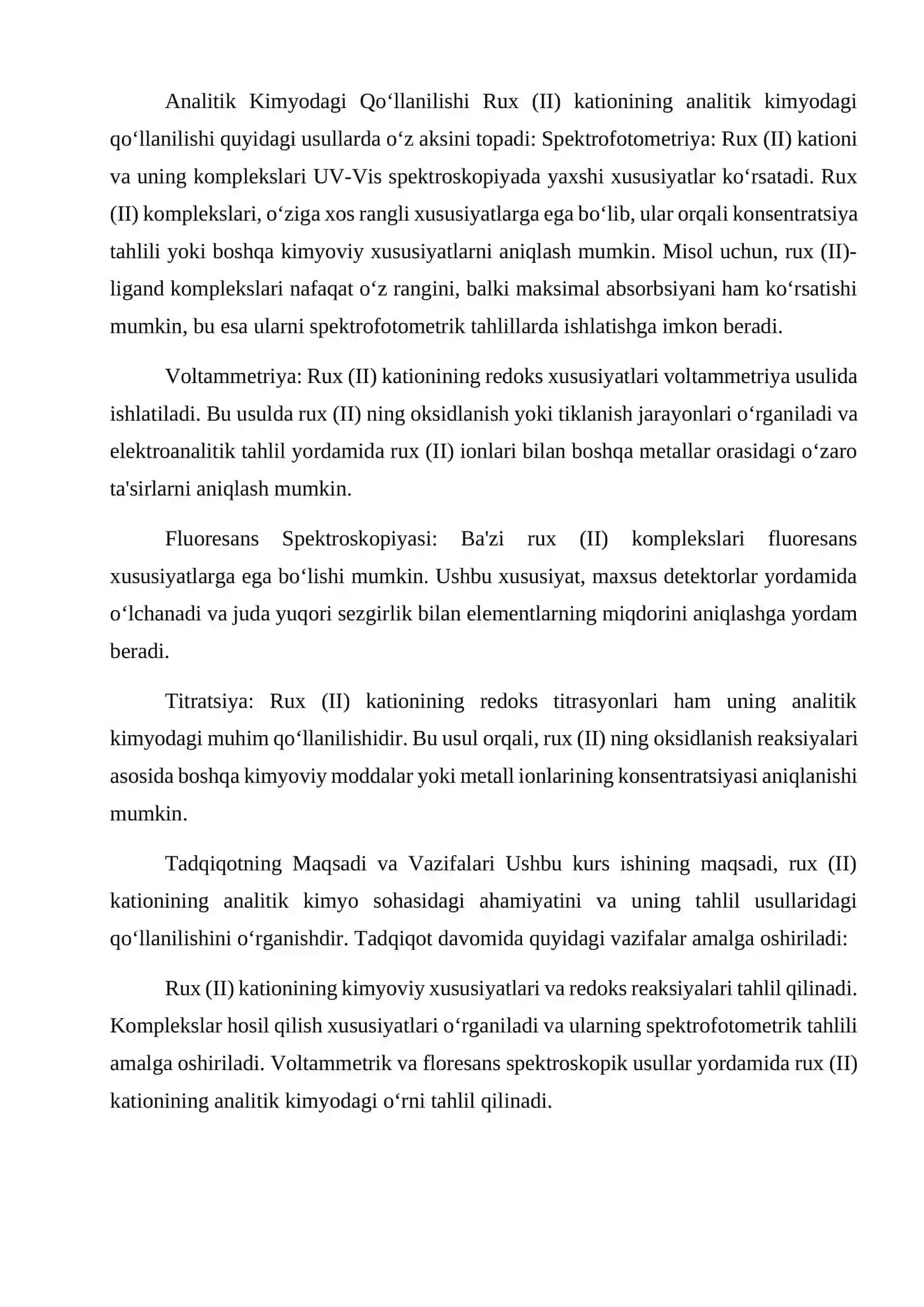 Rux (II) kationing analitik kimyosi 4