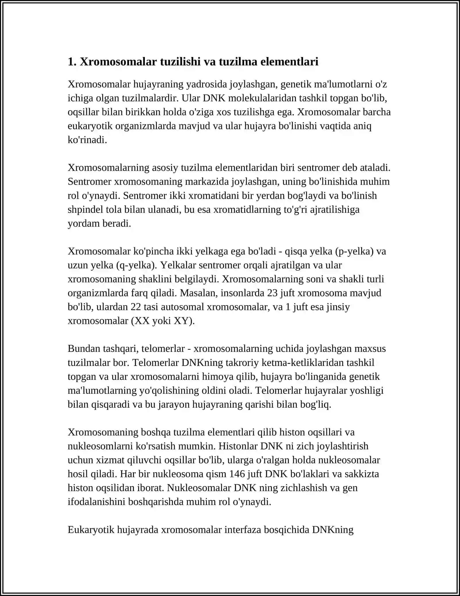 TIRIK MAVJUDOTLAR XROMALARINING TUZILISH SONI VA GENETIK XARITALASHDAGI AHAMIYATI 4