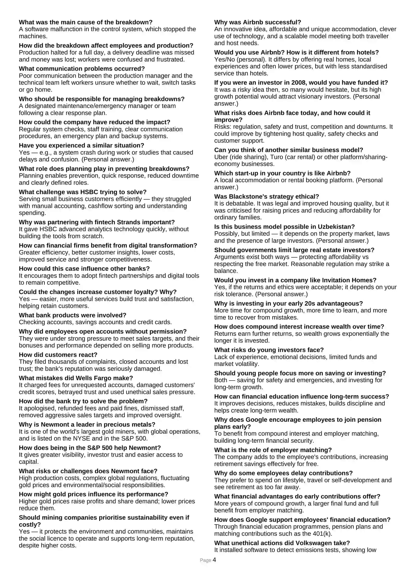 BUSINESS ENGLISH — ANSWER BOOKLET 4