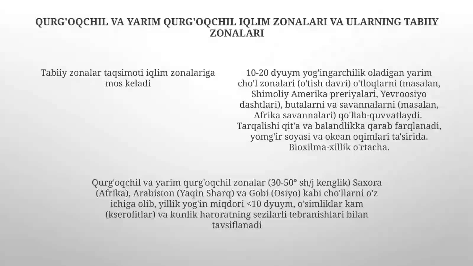 Iqlimmintaqalarigaxosravishdatabiatzonlariningtarqalishi 4
