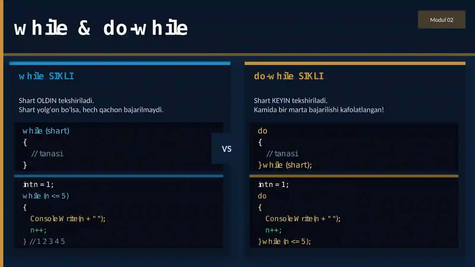 SIkl operatorlari va massivlar 4