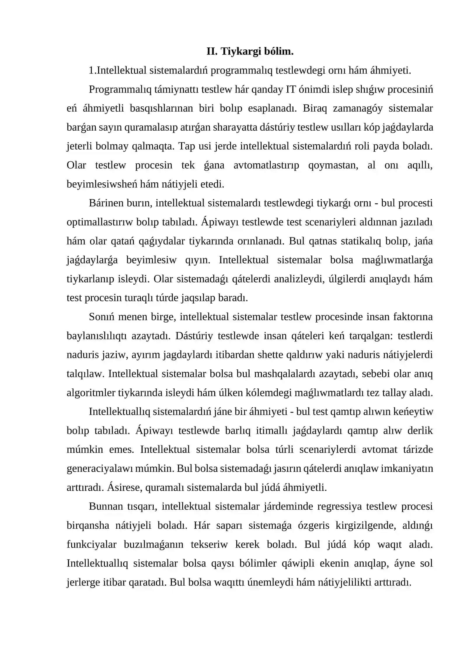 Intellektual sistemalardıń programmalıq testlewdegi ornı hám áhmiyeti 4