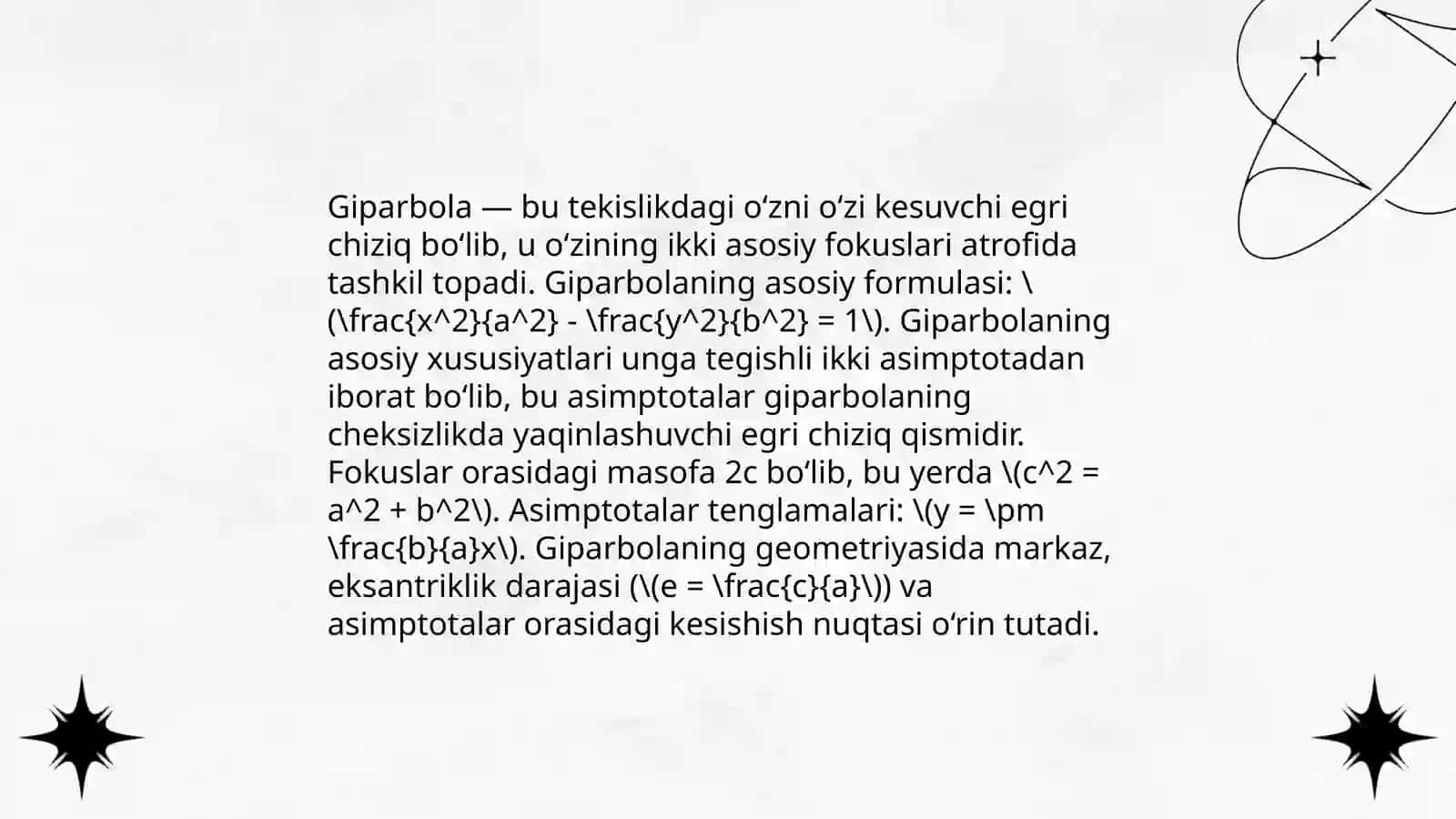 Giperbola: Tushuncha, Xususiyatlar va Qo‘llanilishi 4