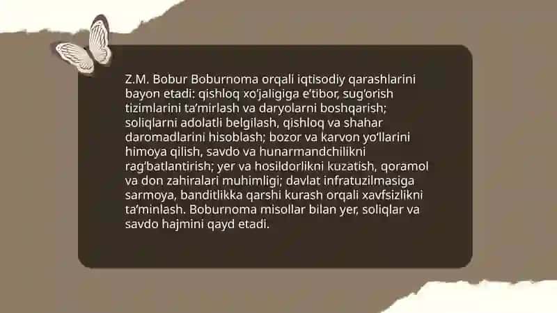 Temuriylar davridagi iqtisodiy g’oyalar va Z.M.BOBUR 4