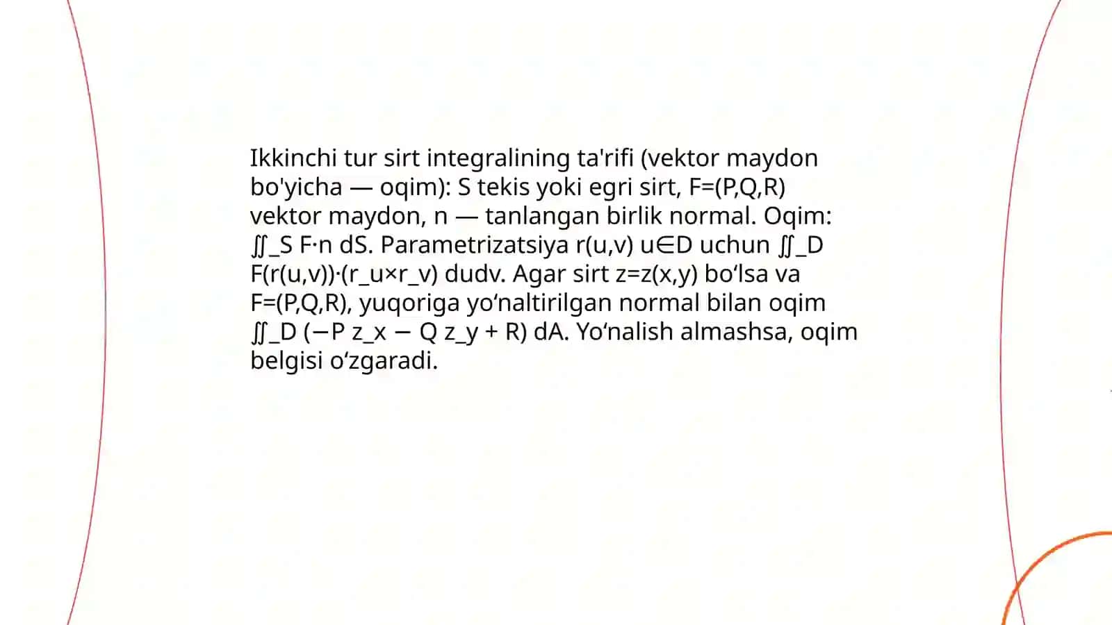 Birinchi va ikkinchi tur sirt integrali 4