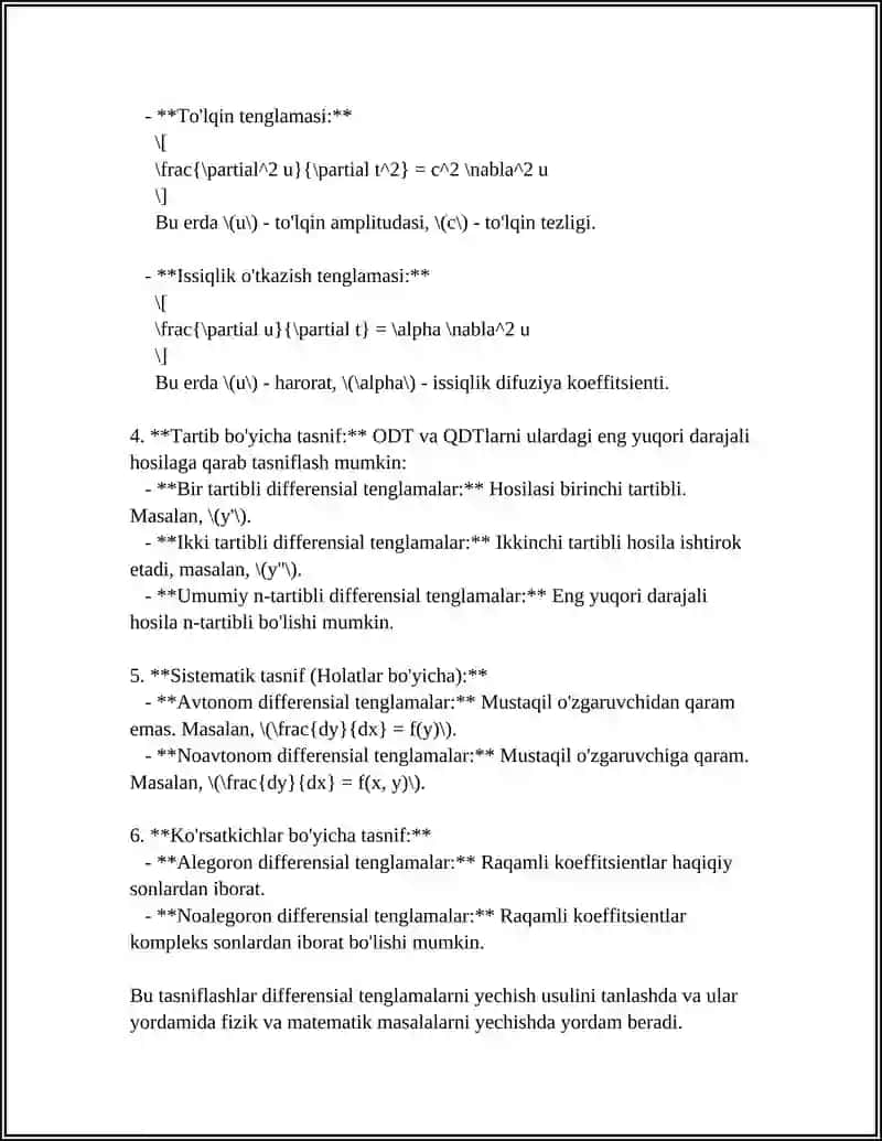 REFERAT Mavzu: DIFFERENSIAL VA UNING XOSSALARI 4