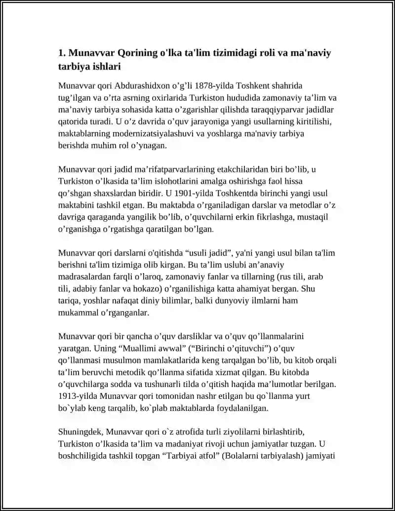 JADID MAʼRIFATPARVARLARINING OʻLKA IJTIMOIY MAʼNAVIY HAYOTDA TUTGAN OʻRNI (MUNAVVAR QORI,FITRAT BEHBUDIY, AVLONIY VA BOSHQALAR) 4