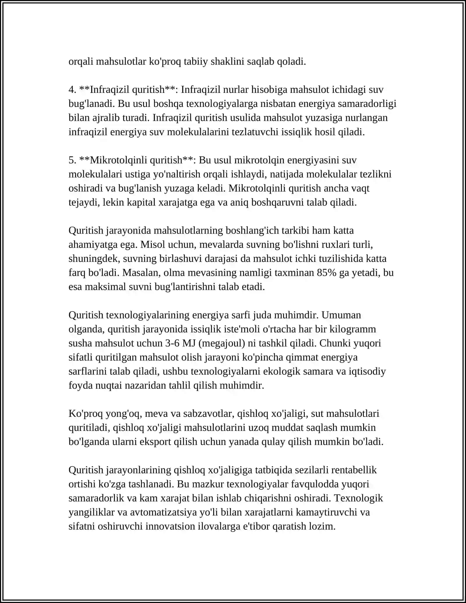 TOLALI MAHSULOT NAMLIGINI QURITISH JARAYONIDA ANIQLASH 4