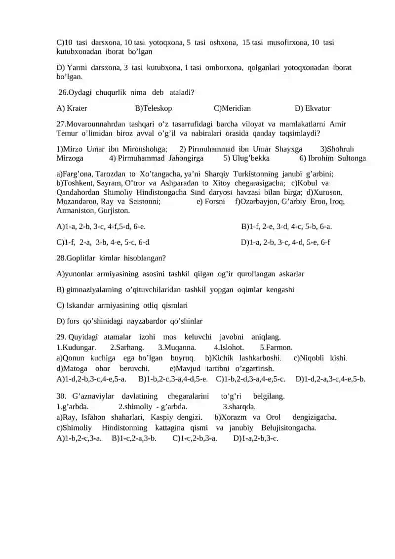 8-sinf. Tarix. II variant 4