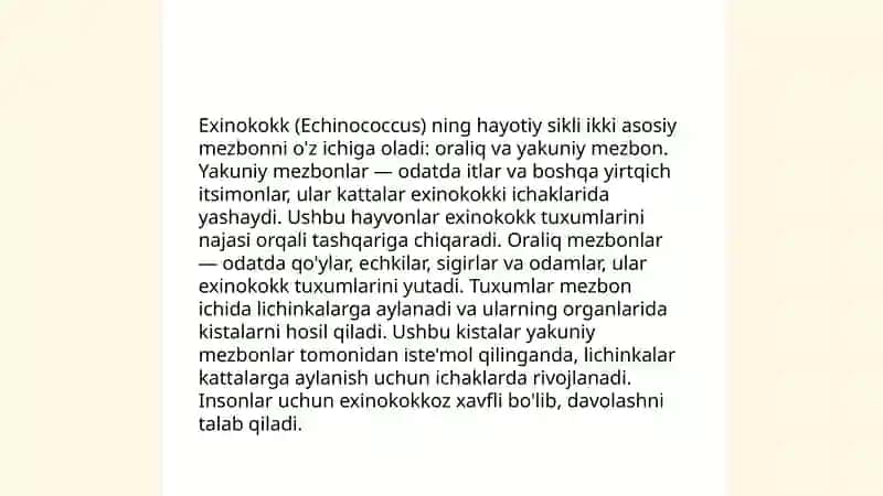 Odamlarda parazitlik qiluvchi lentasimonlar(exinokokk alveokokk) 4