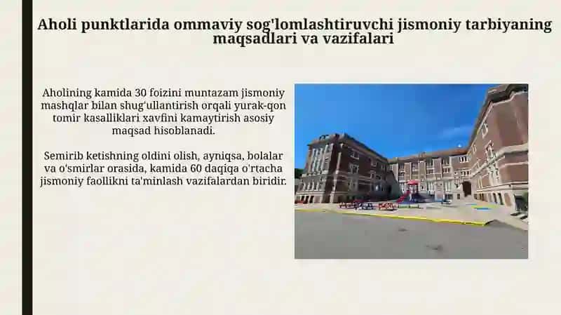 Aholi turar joylarda ommaviy sog‘lomlashtirish jismoniy tarbiyasini tashkil qilish 4