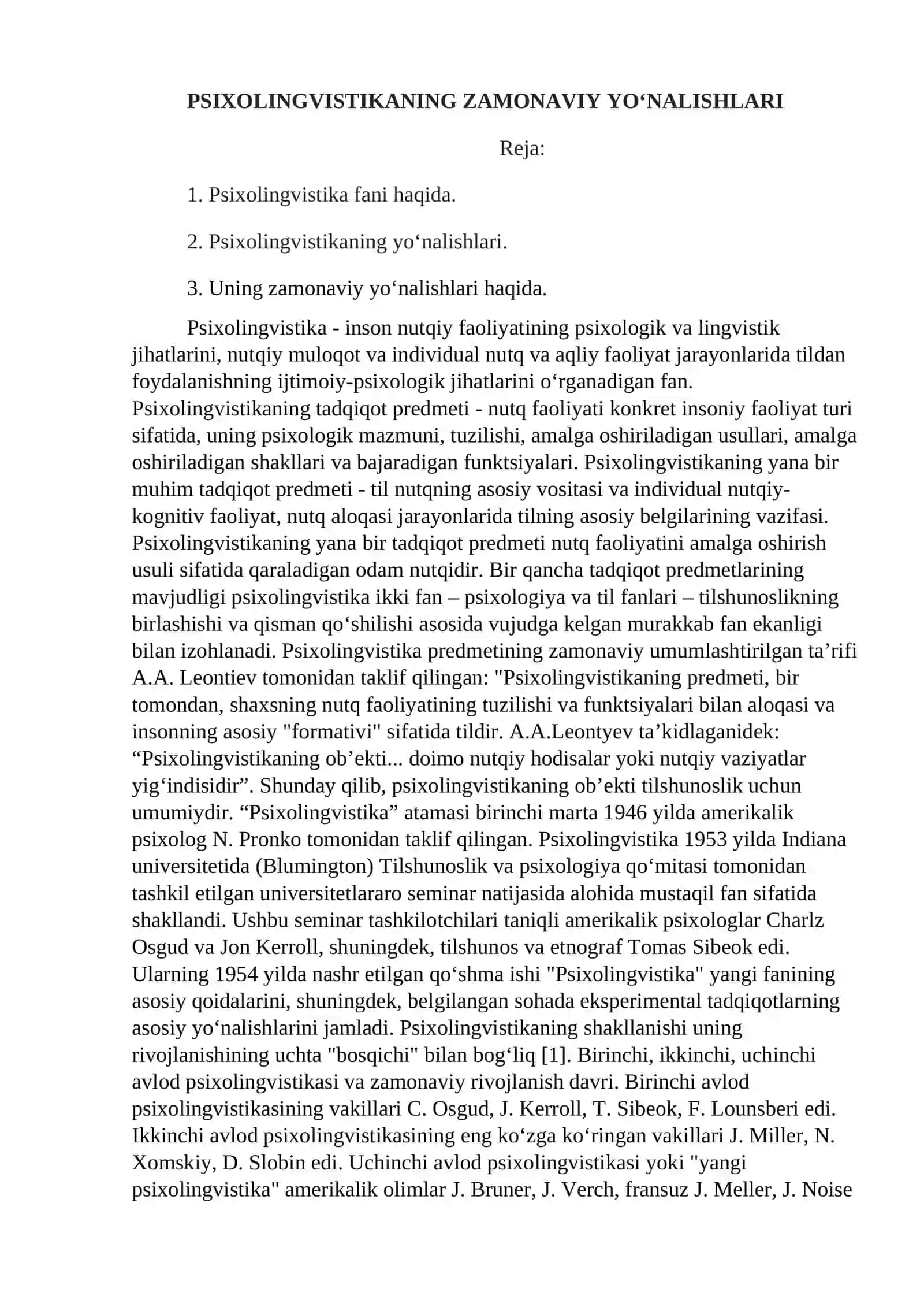 Psixolingvistika fanidan mustaqil ta'lim 4