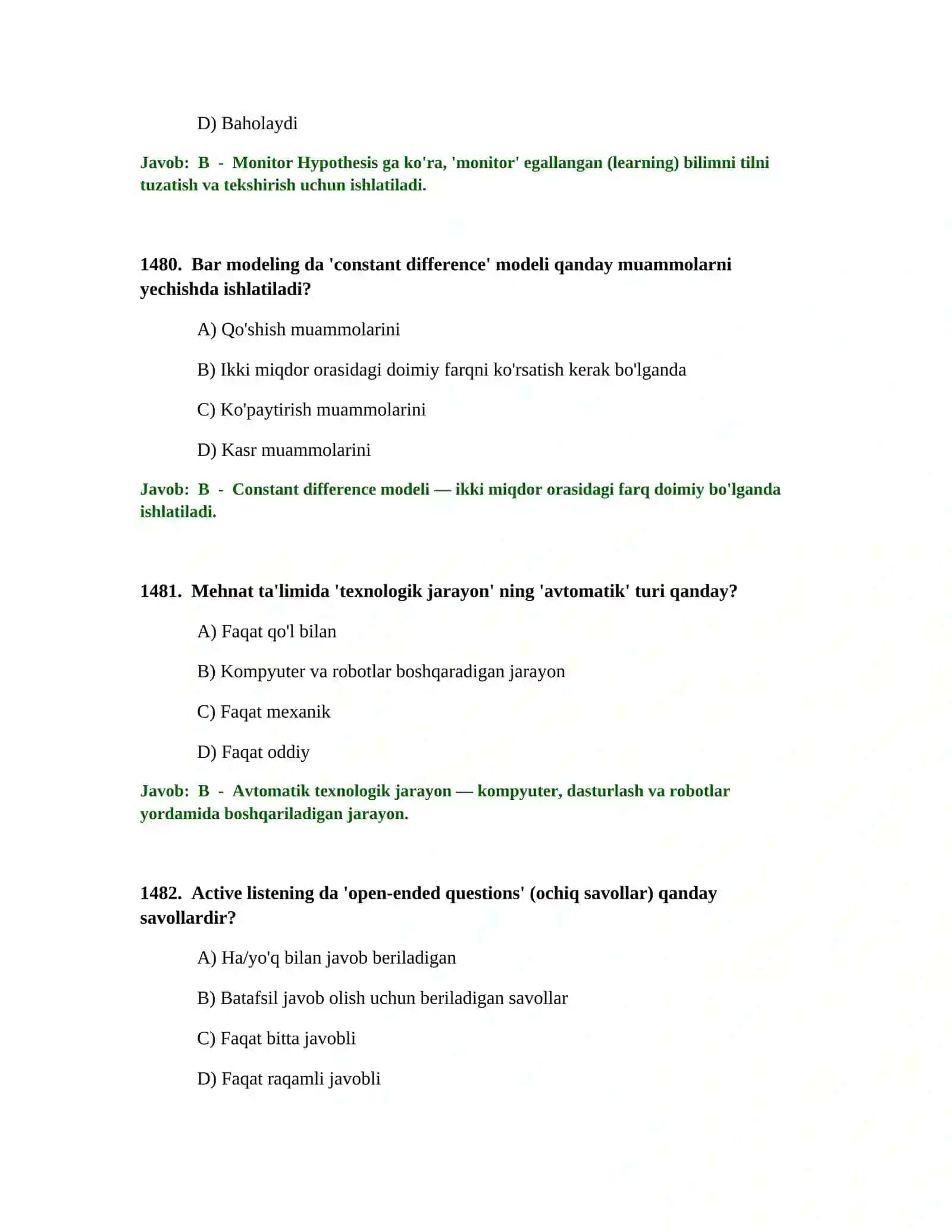 BOSHLANG'ICH TA'LIM O'QITUVCHISI TEST SINOVLARI 4