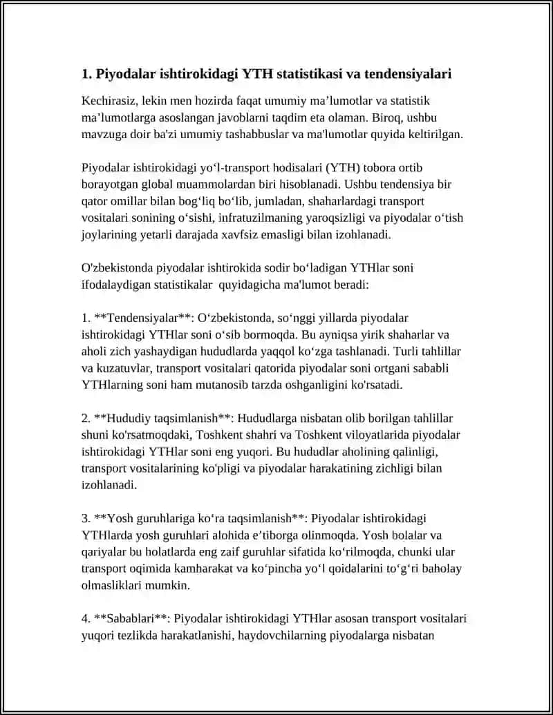 PIYODALAR ISHTIROKIDAGI YTX VA ULARNING KOʻRSATKICHLARI 4