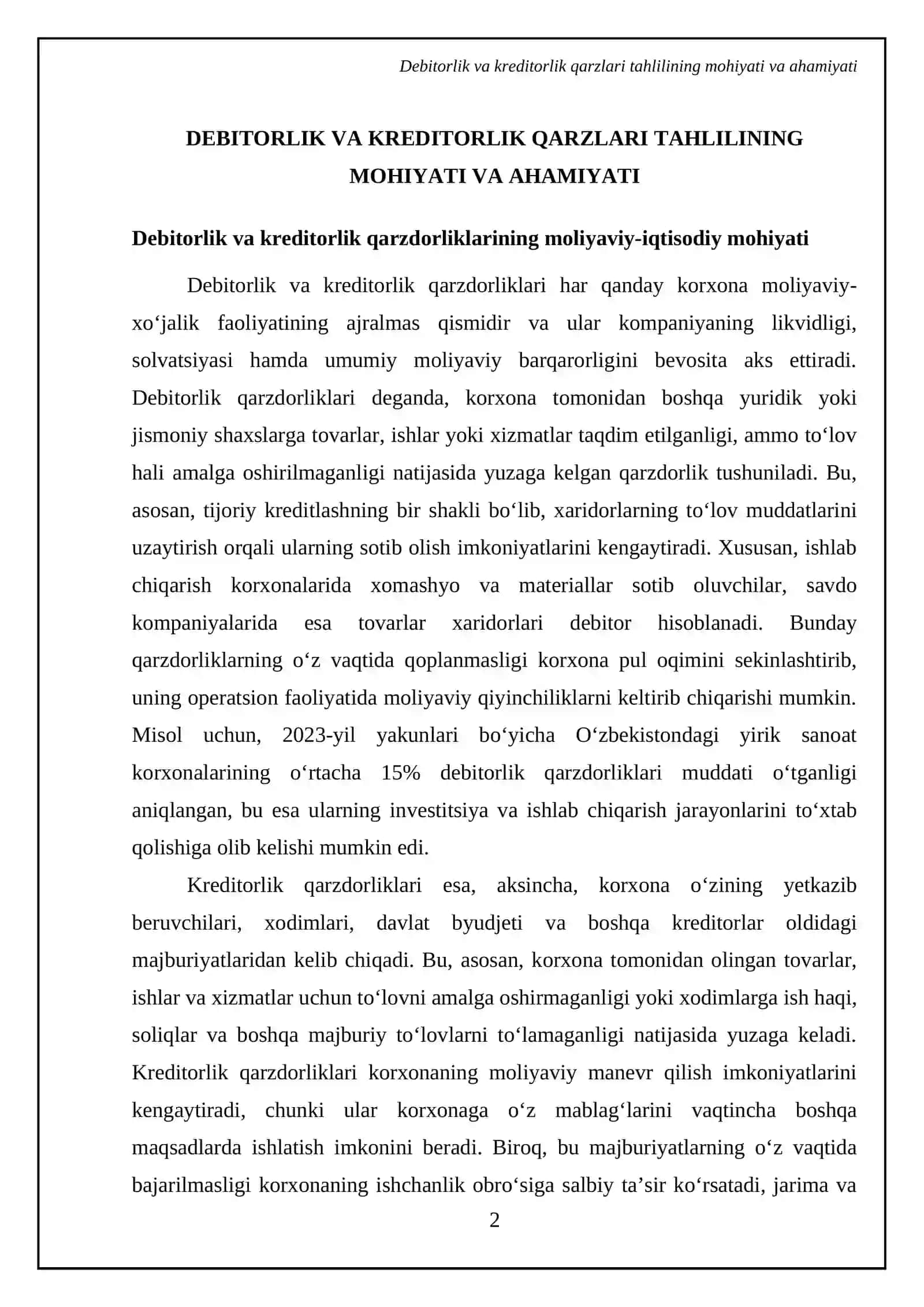 Debitorlik va kreditorlik qarzlari tahlilining mazmuni, ularni tahlil qilishning maqsadi va vazifalari 4