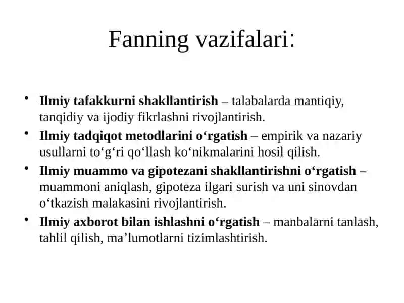 TADQIQOT ASOSLARI,TADQIQOT METODOLOGIYASI VA METODIKASI 4