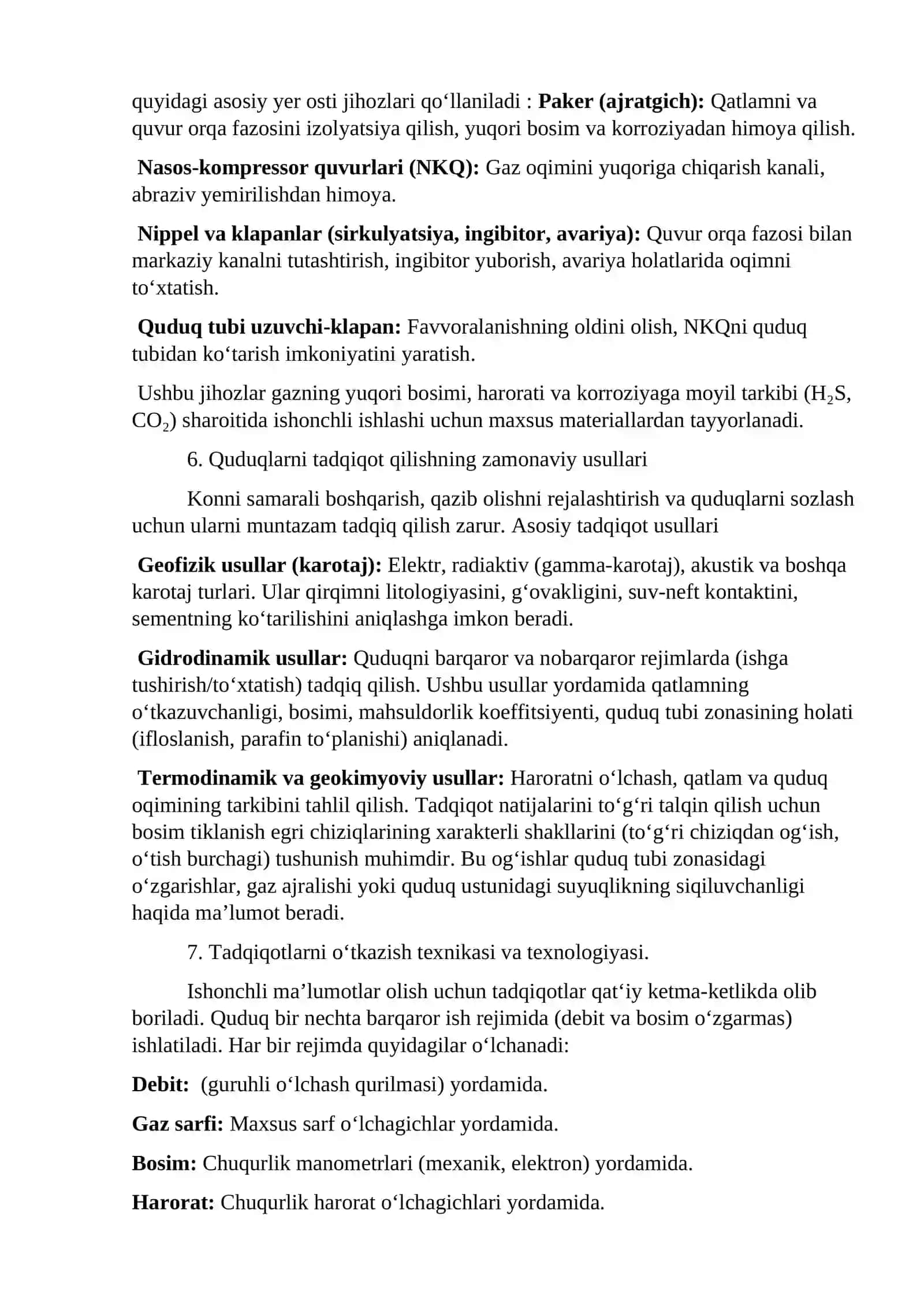 Neft va gaz quduqlarining konstruksiyasi va ularni tadqiqotlashning zamonaviy metodologiyasi 4