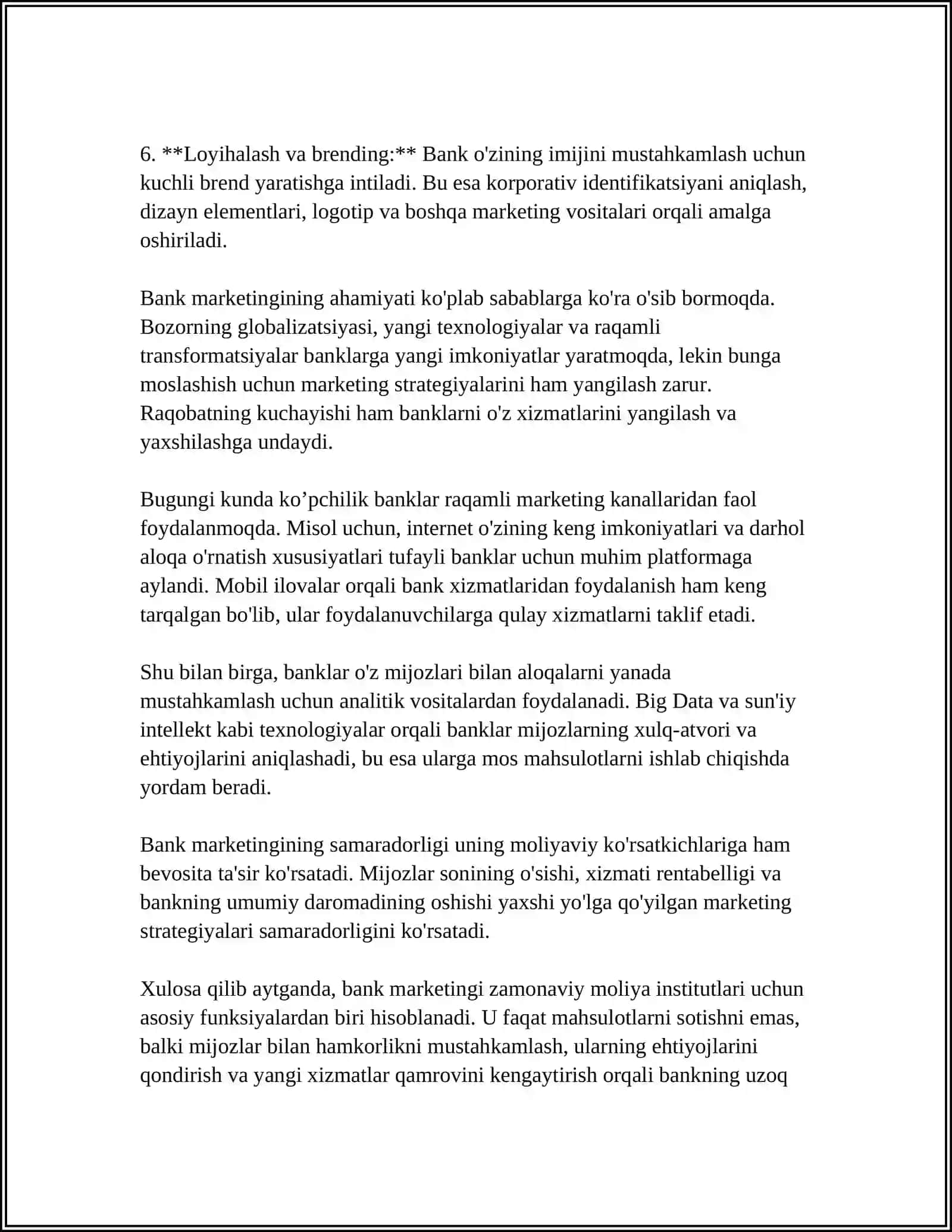 BANKDA MARKETING FAOLIYATINI TASHKIL ETISH 4