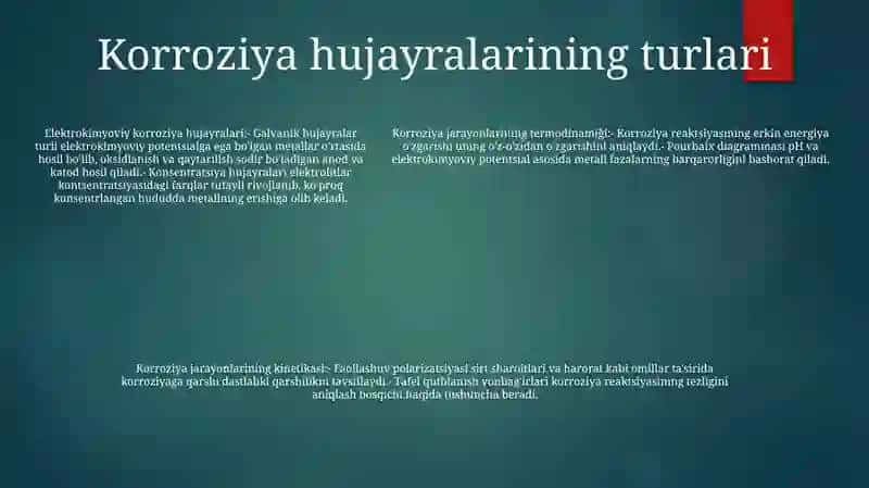 Korroziya Jarayonlarining Termodinamigi Va Kinetikasini Òrganish 4