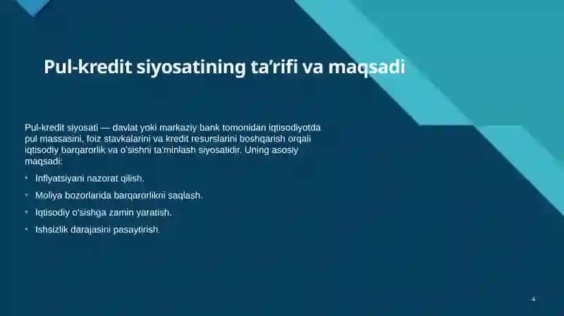 Davlatning pul- kredit siyosati va uni moliya bozoriga ta'siri va ahamiyatı 4