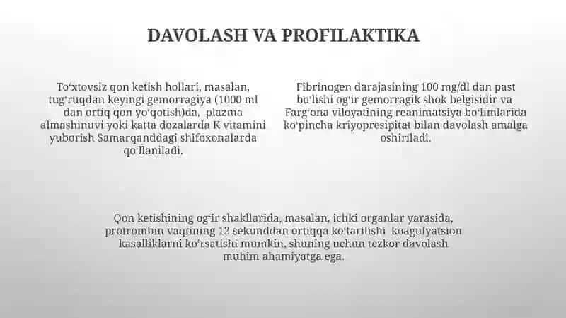 Gemorragik holatlarda koagulogrammani oʻzgarishi 4