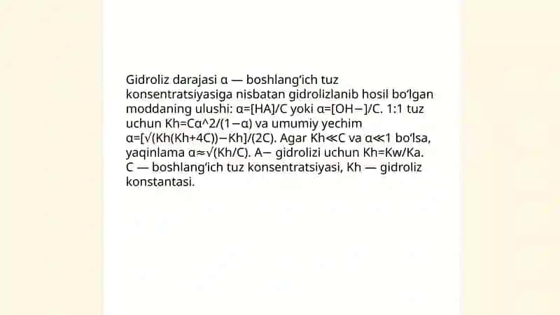 Gidroliz doimiysi va gidroliz darajasini hisoblash 4