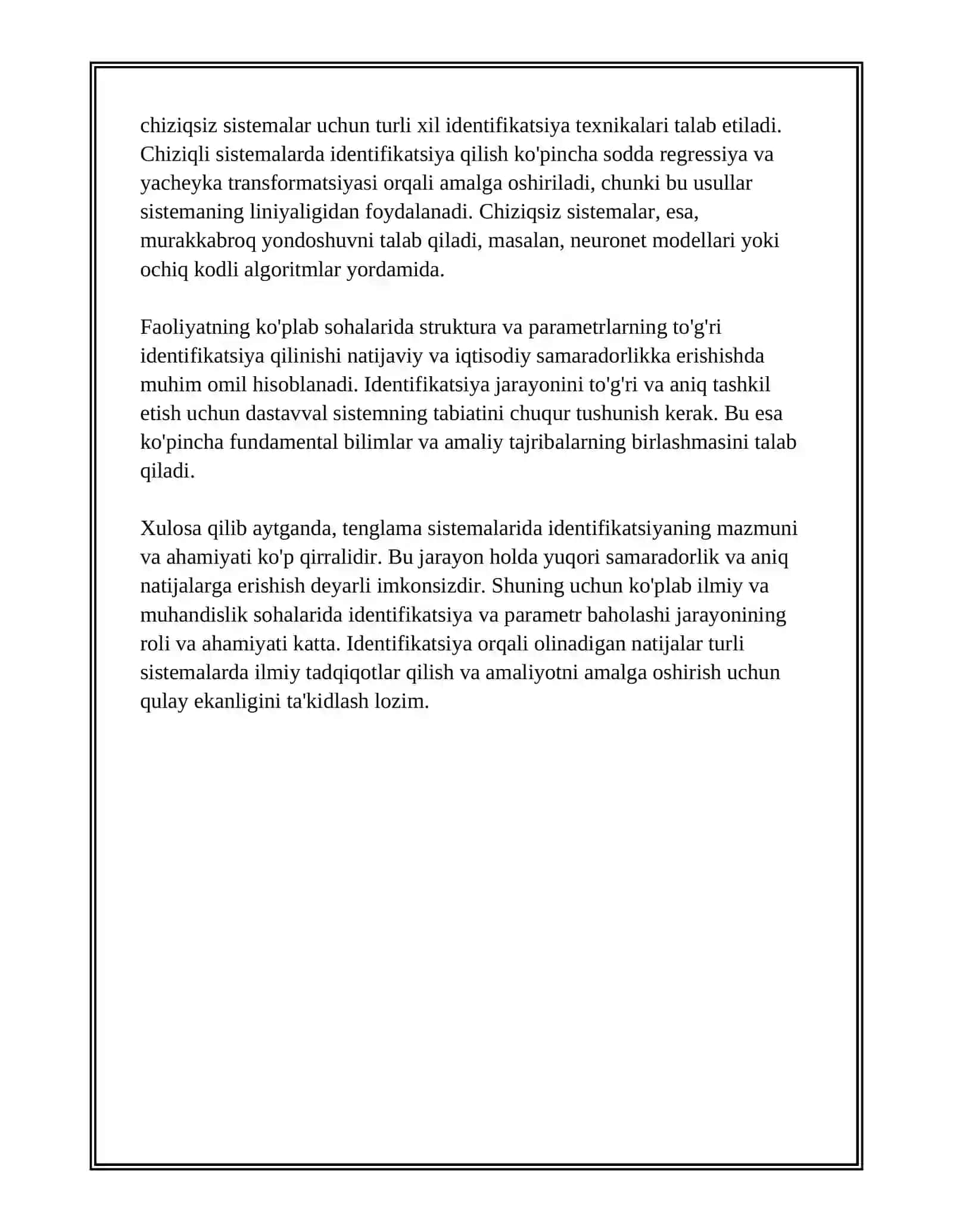 TENGLAMALAR SISTEMASIDA IDENTIFIKATSIYALASH MASALALARI 4