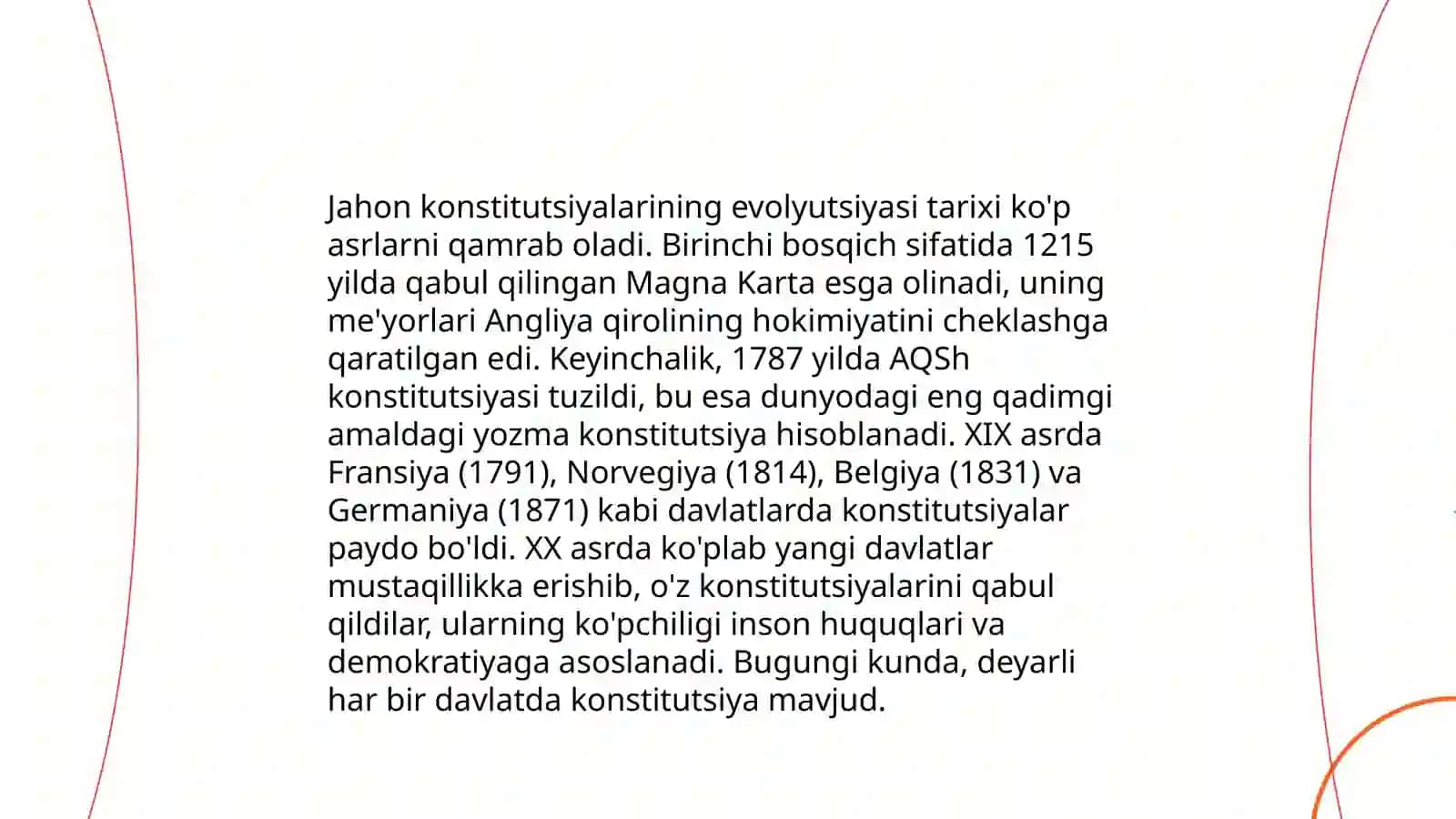 Konstitutsiyada jahon konstitutsiyaviy rivojlanish tajribalari hamda milliy qadriyatlarning aks etishi 4