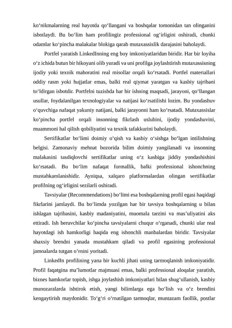 Linked LN professional profil ochish va portfel yaratish 4