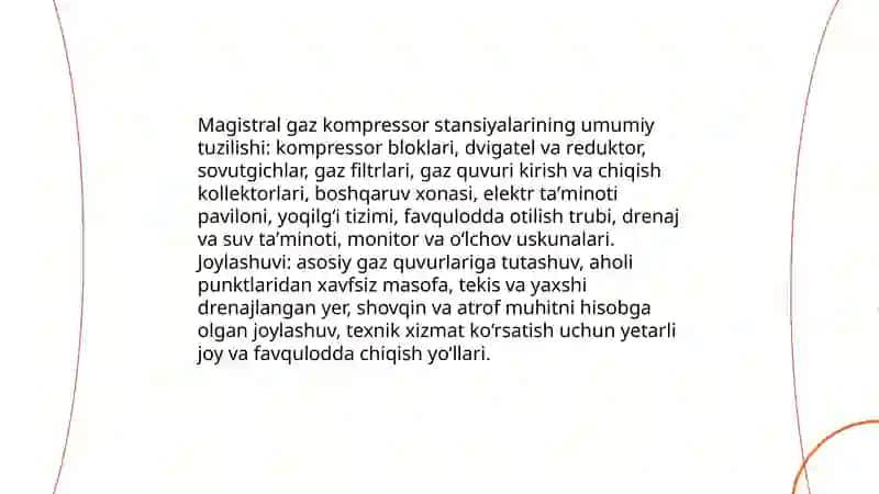 Magistral gaz kompressor stansiyalarini oʻrganish 4
