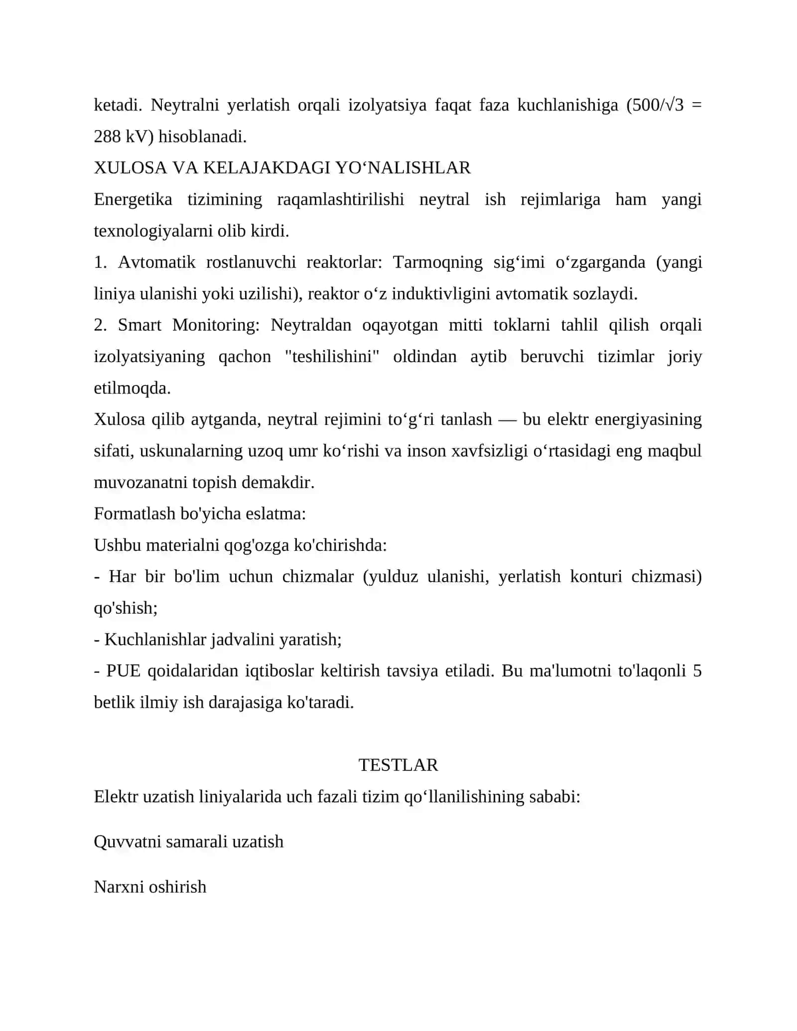 ELEKTR TARMOQLARINING NEYTRAL ISH REJIMLARI: NAZARIYA, TEXNIK TAHLIL VA AMALIYOT 4