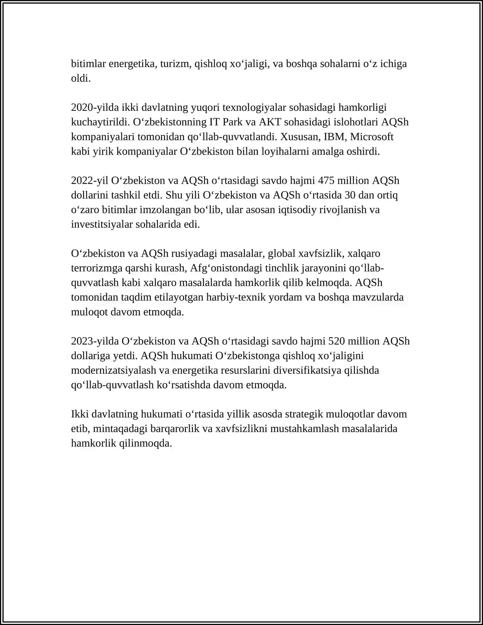 O'ZBEKISTON RESPUBLIKASINING G'ARB MAMGLAKATLARI BILAN HAMKORLIK ALOQALARI 4